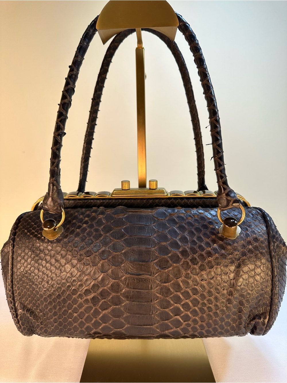Bottega Veneta RARE Kari Python Frame Baguette Ebano Brown/Charcoal Vintage COA